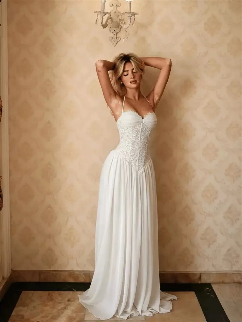 Pink Lace Prom Dress Sexy Stripe Sleeveless Sheath Ruffles Long Party Gown Formal Wedding Guest Birthday Evening Robe