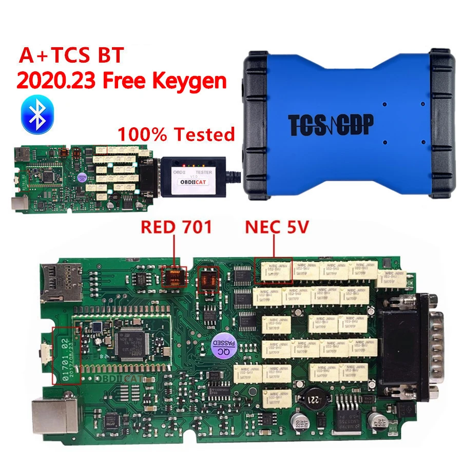 2020.23 버전 블루투스 레드 701 A + 싱글 보드 OBD2 진단 도구 스캐너 TCS 테스트 자동차 트럭 지지대 2017.R3