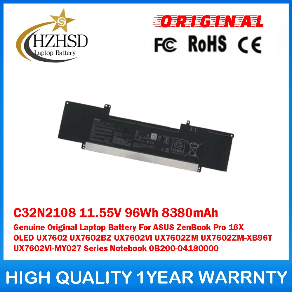 

C32N2108 11.55V 96Wh 8380mAh Genuine Original Laptop Battery For ASUS ZenBook Pro 16X OLED UX7602 UX7602BZ UX7602VI UX7602ZM