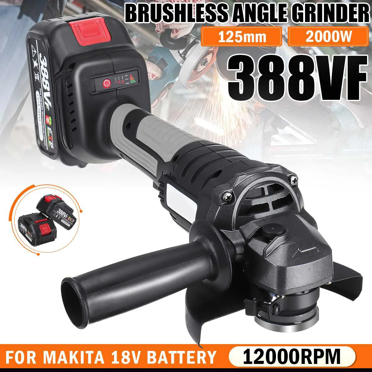 

12000RPM 2000W Brushless Cordless Electric Angle Grinder 125mm Variable Speed Grinder Machine