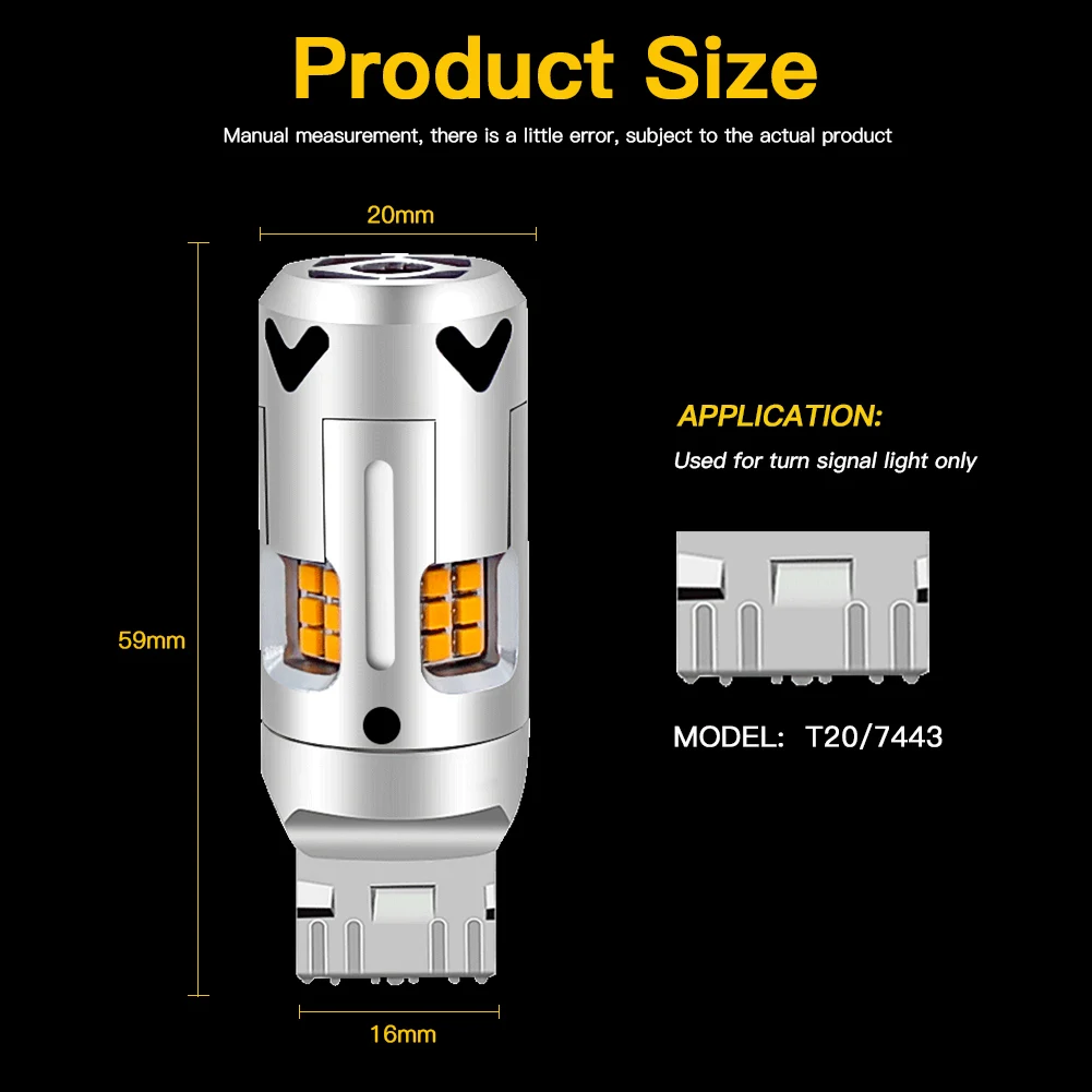 

2 шт. светодиодные лампы T20 7443 для указателей поворота, 7440 W21W, желтые, для Lexus ES330/RX400H/IS250/IS F/GX460/NX200T/NX300H/GS300/GS350/GS430