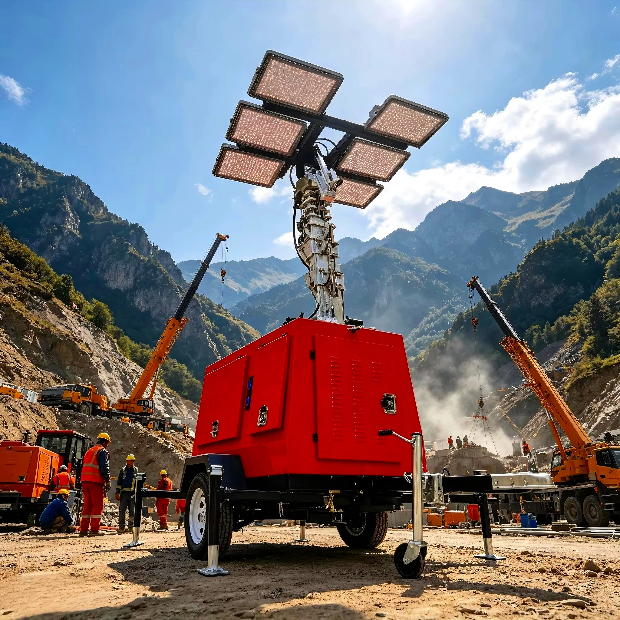 Torre de Iluminación Móvil Resistente a Tormentas de Arena, a Prueba de Polvo IP66, con Revestimiento Antiabrasión Sellado, para el Desierto del Sáhara y el Viento del Medio Oriente