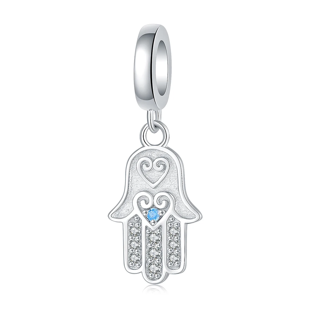 925 Sterling Silver Fatima Hamsa Hand Beads Charms Fit Original European Bracelets Birthday Jewelry for Women Friends Girls Gift