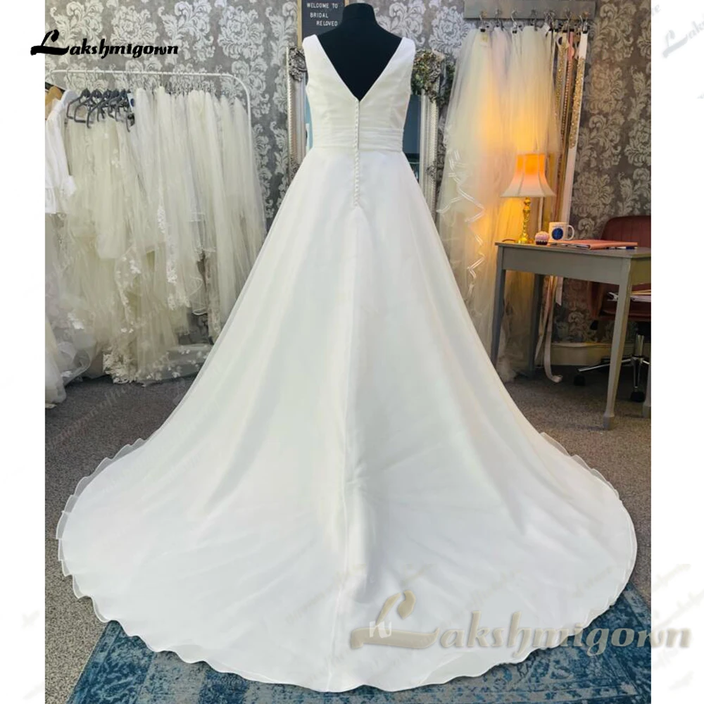 Yanshmigown-Robe de mariée simple à col en V pour femme, robe dos nu en fibre, tenue de mariée, tout ce qui est classique