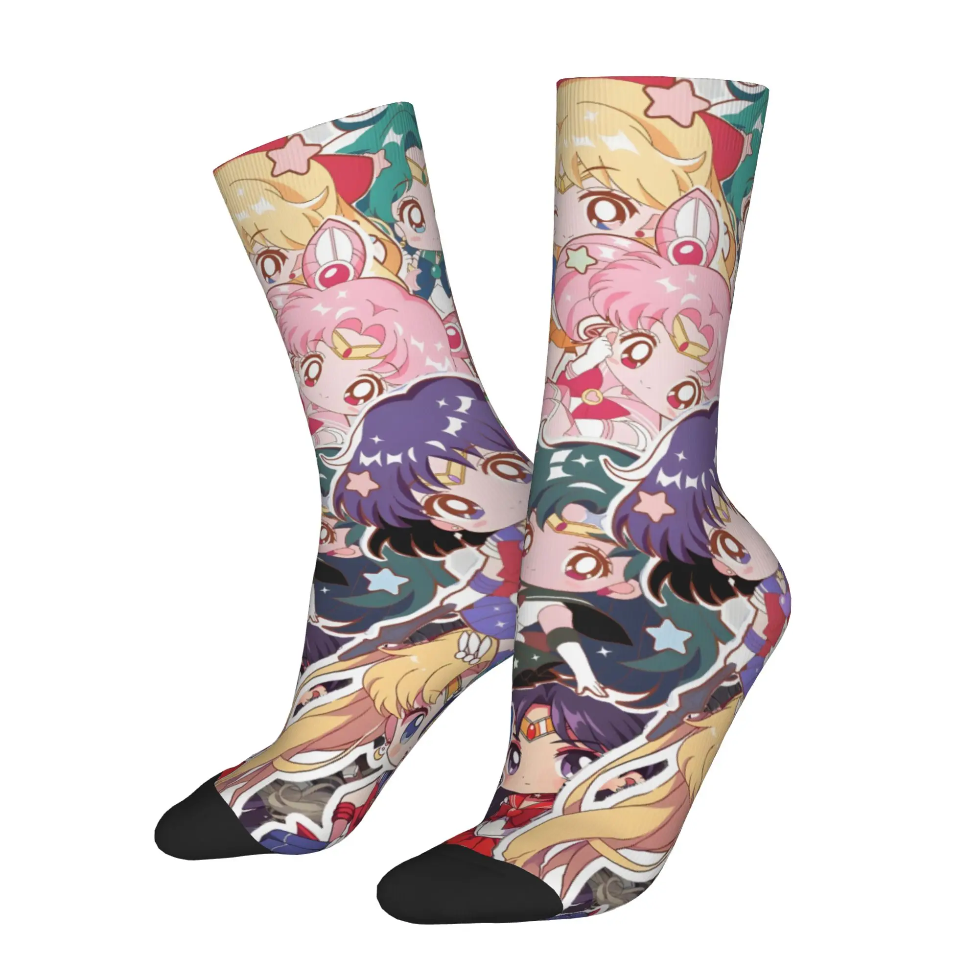 1 Pair Funny Crazy Sock for Men Sailor Moon Hip Hop Vintage  Happy Seamless Pattern Printed Sock Casual Gift