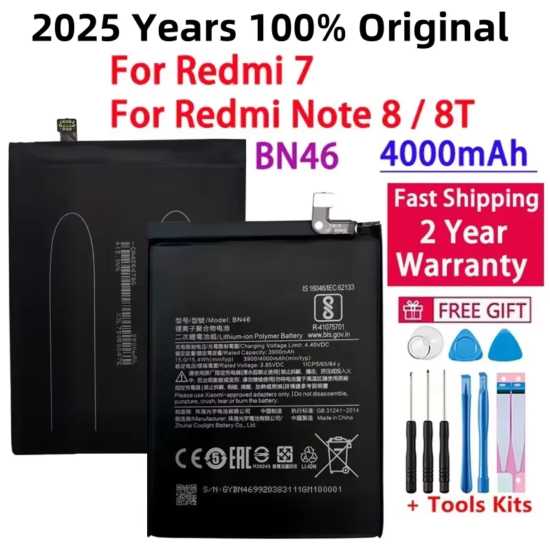 

2025 Orginal Phone BN46 4000mAh Battery For Xiaomi Redmi Note 8 8T Note8 Note8T Redmi 7 Redmi7 Replacement Batteries Bateria