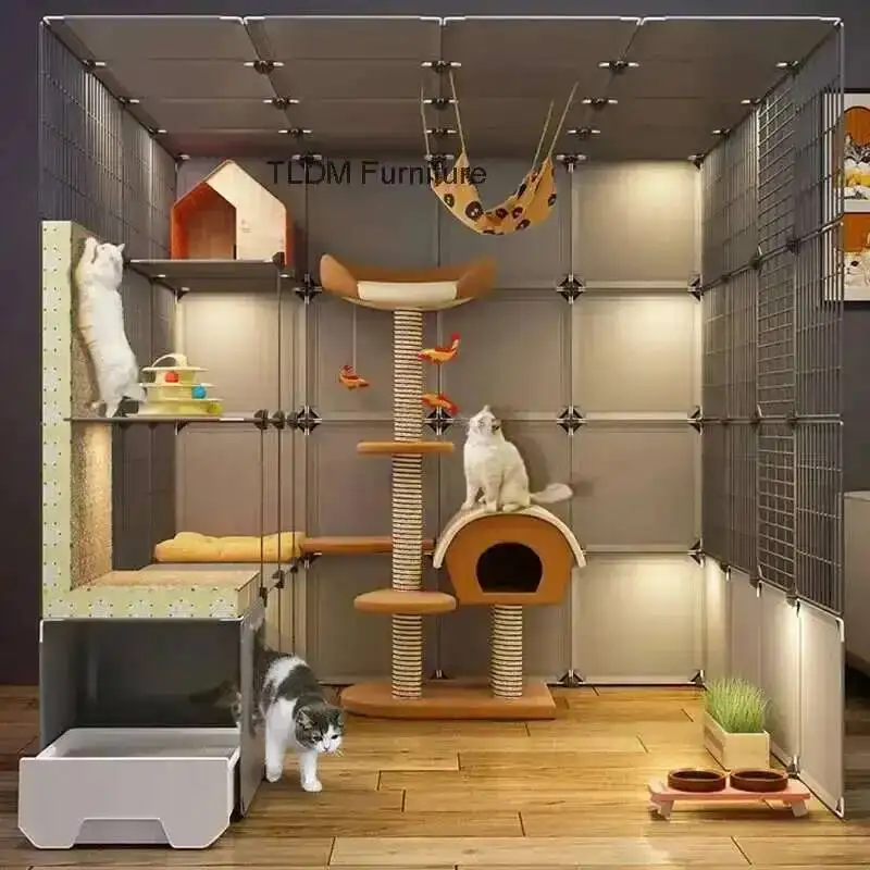 

House Free Space Cat Cages Home Pet Cage Super Indoor Cat Villa with Litter Box Integrated Large Nordic Multi-layer Cat Cabinet
