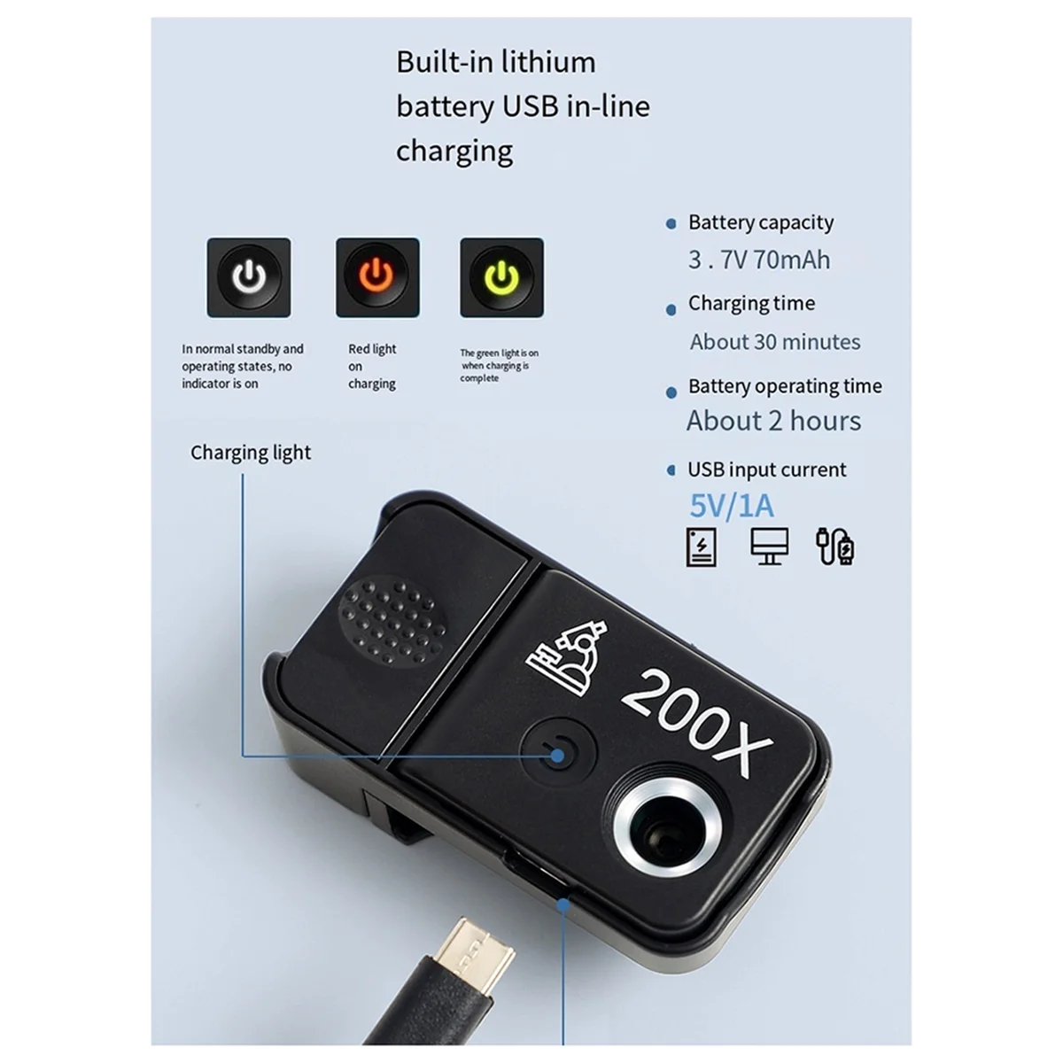 N18R New 200X Magnification Phone Mobile Macro Lens USB Mobilephone Microscope Phone Mini Pocket Microscope for Phone