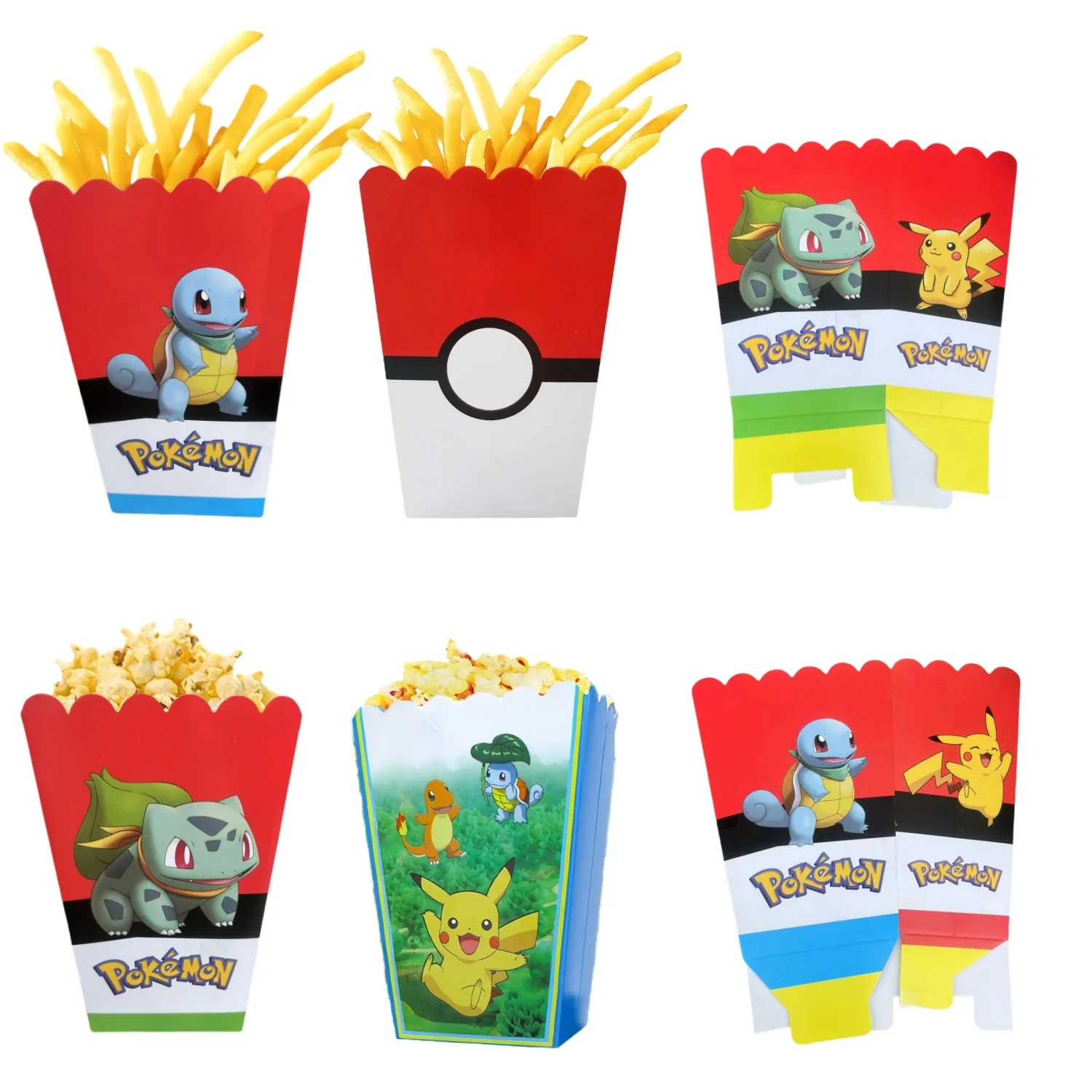 Pokemon Kraft Popcorn Box Birthday Party Decorations Paper Gift Box Pikachu Party Corn Box Baby Shower Kids Gifts Party Supplies