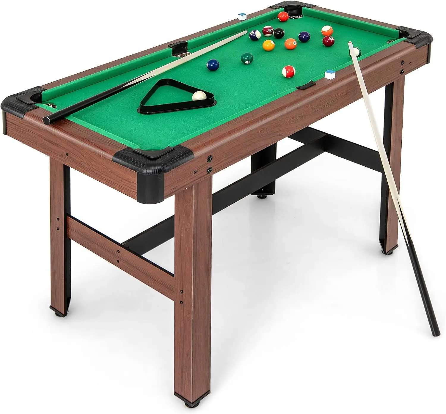 Pool Table, 48 Inch Wooden Billiard Tables with 16 Balls, 2 Cue Sticks, 2 Chalks and Brush, Snooker Table Mini Pool Table