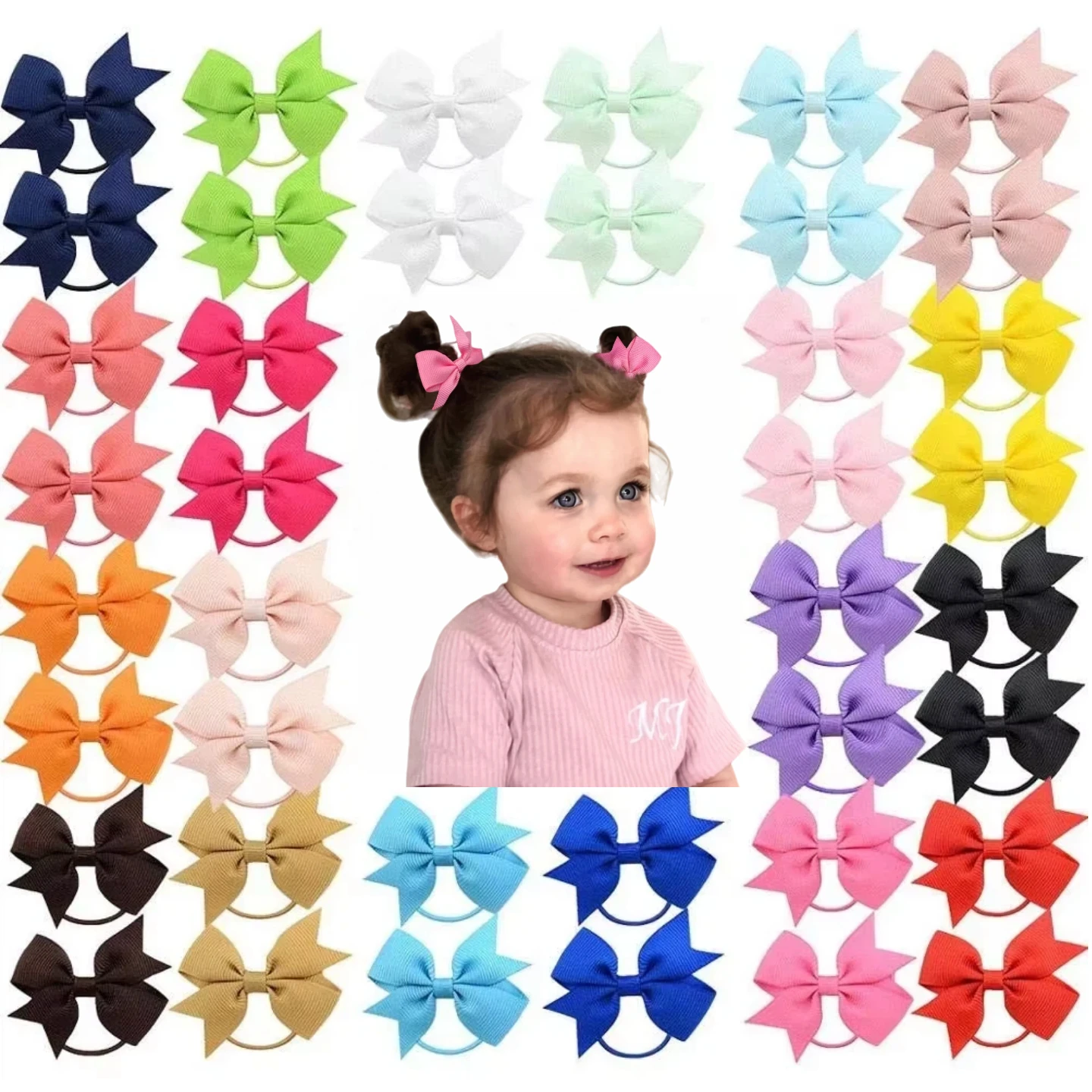 

40/60/80Pcs 2" Baby Hair Ties Scrunchies- Grosgrain Ribbon Bows for Toddler Girls Elastic Hair Bands for Daily Party Gifts