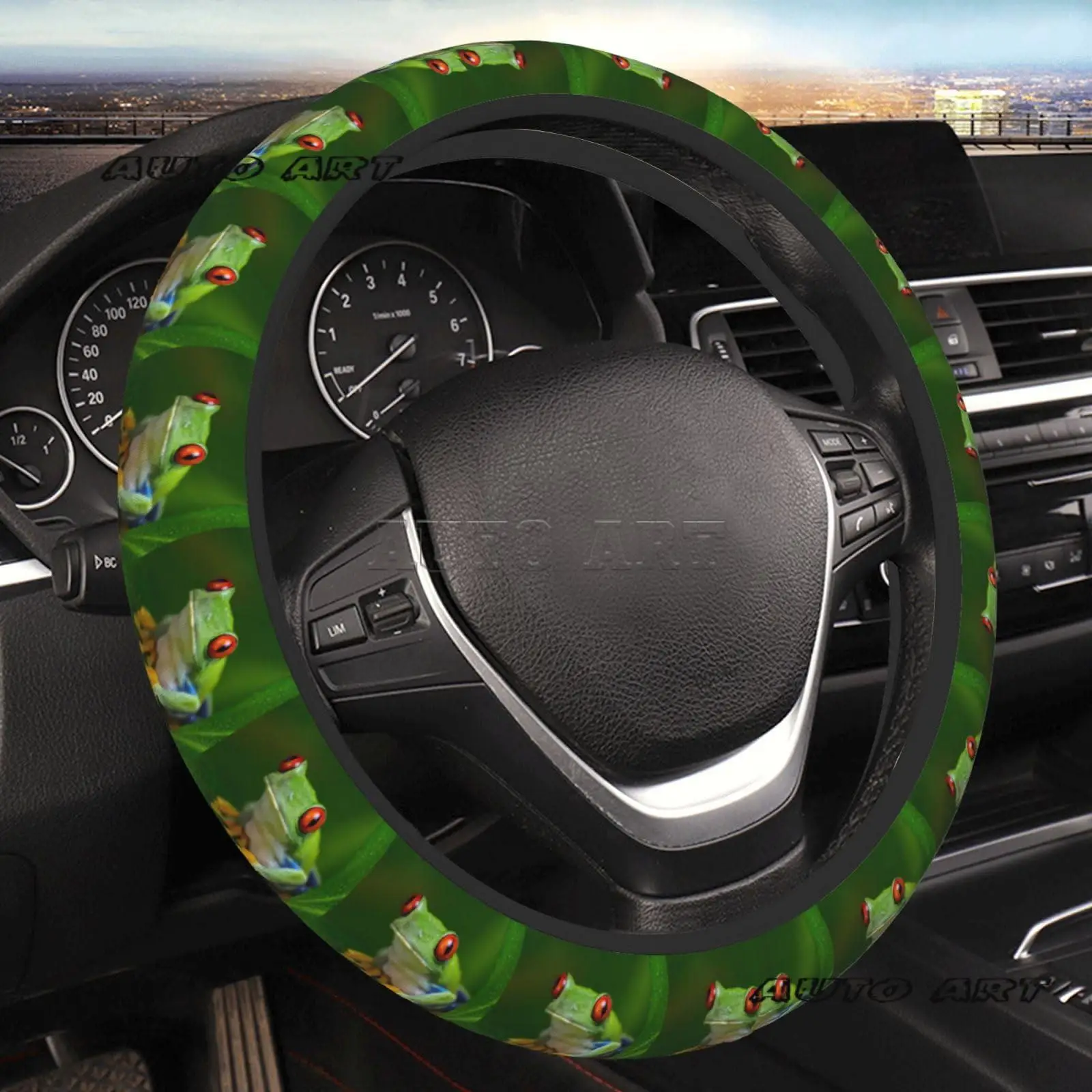 Cute Tree Frog Green Car Steering Wheel Cover Protector Upgrade Thicken Durable Soft Car Accessories for Diverse Cars Truck