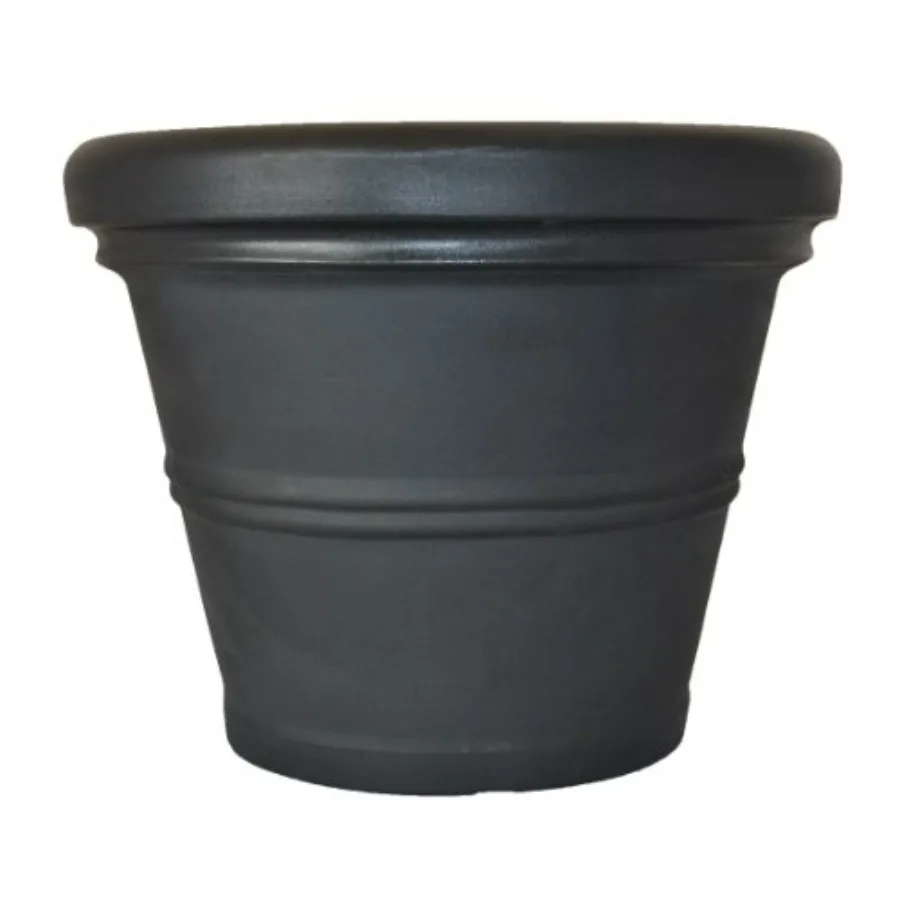 

Classic Rolled Rim Garden Planter for outdoor use, durable polypropylene, black, weather-resistant with reinforced rim and drai