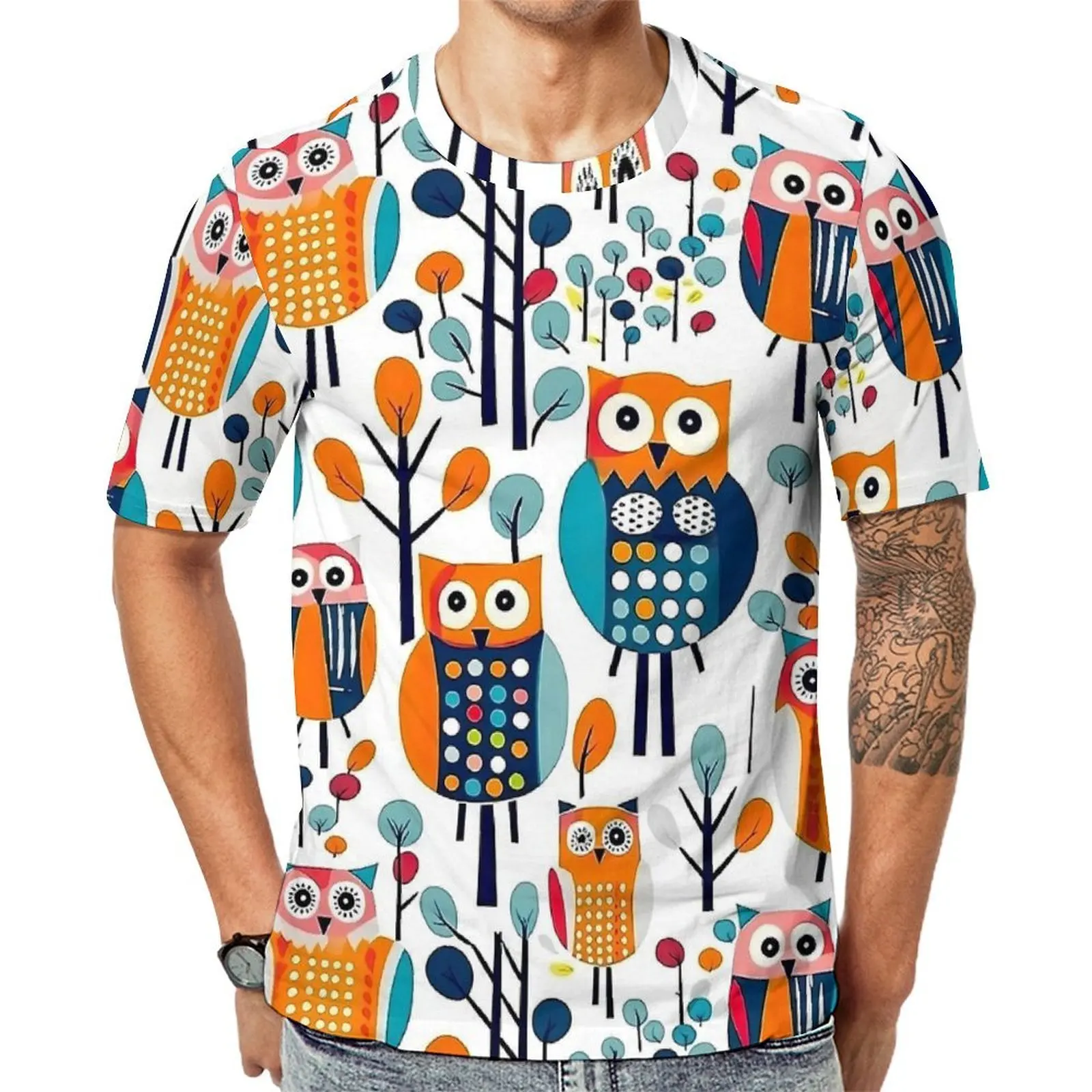 Bold Owl T-Shirt Abstract Animal Popular T-Shirts Men Basic Tee Shirt Beach Short Sleeve Custom Tops Big Size 5XL 6XL