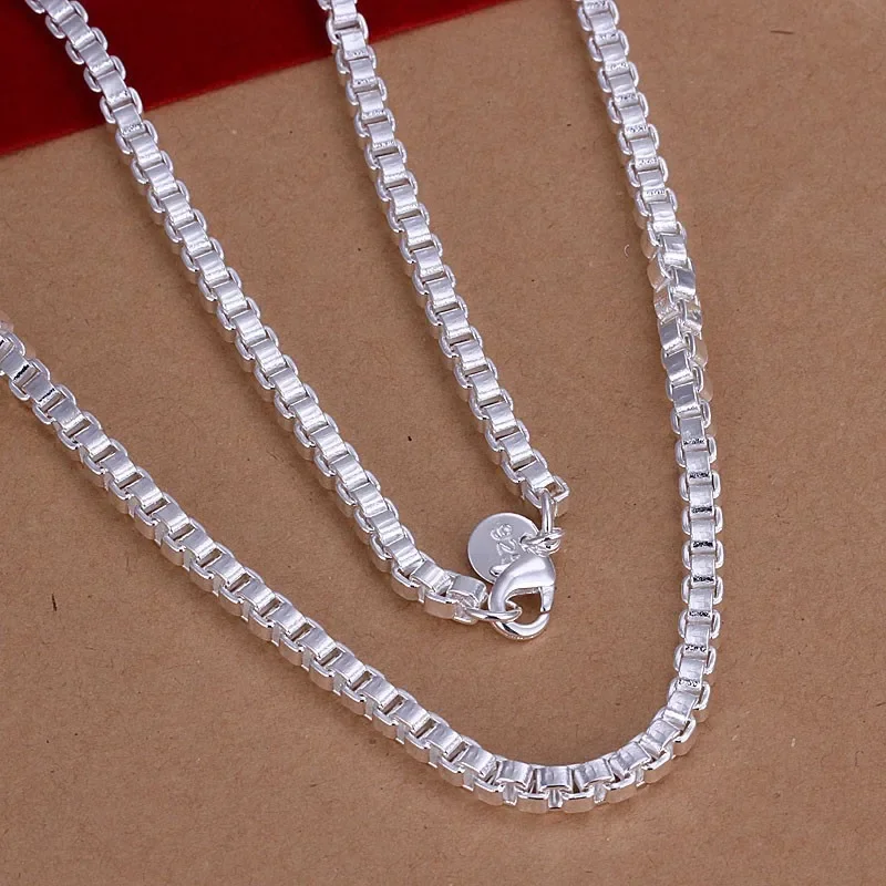 

classic 925 Sterling Silver Necklaces 4MM box chain Charm Jewelry 20 Inches Fashion men's necklace Party Christmas Gifts