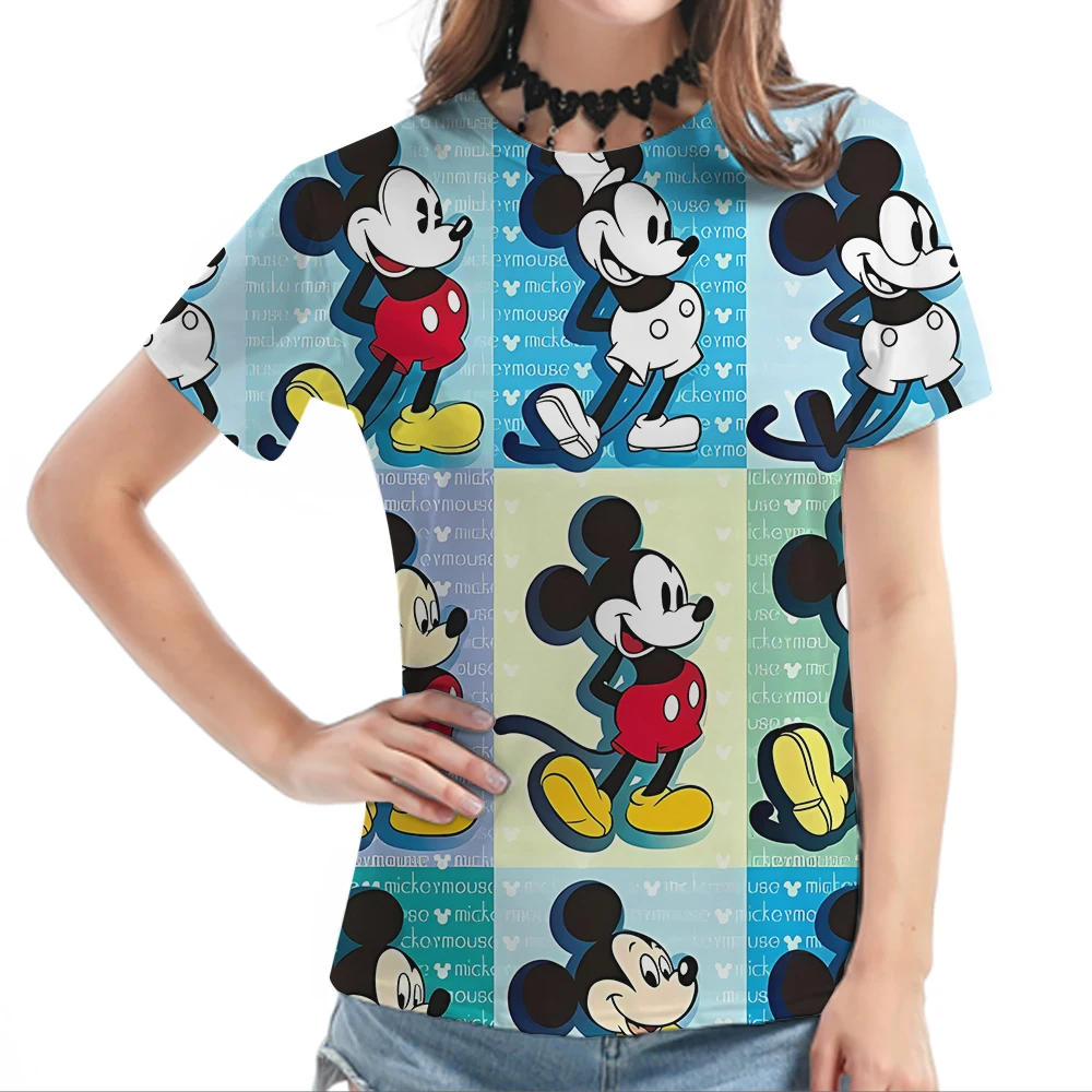 Disney Mickey Mouse Print Summer T Shirts for Women Oversize T-shirt O-Neck Clothes Casual Top Graphic T Shirts Short Sleeve