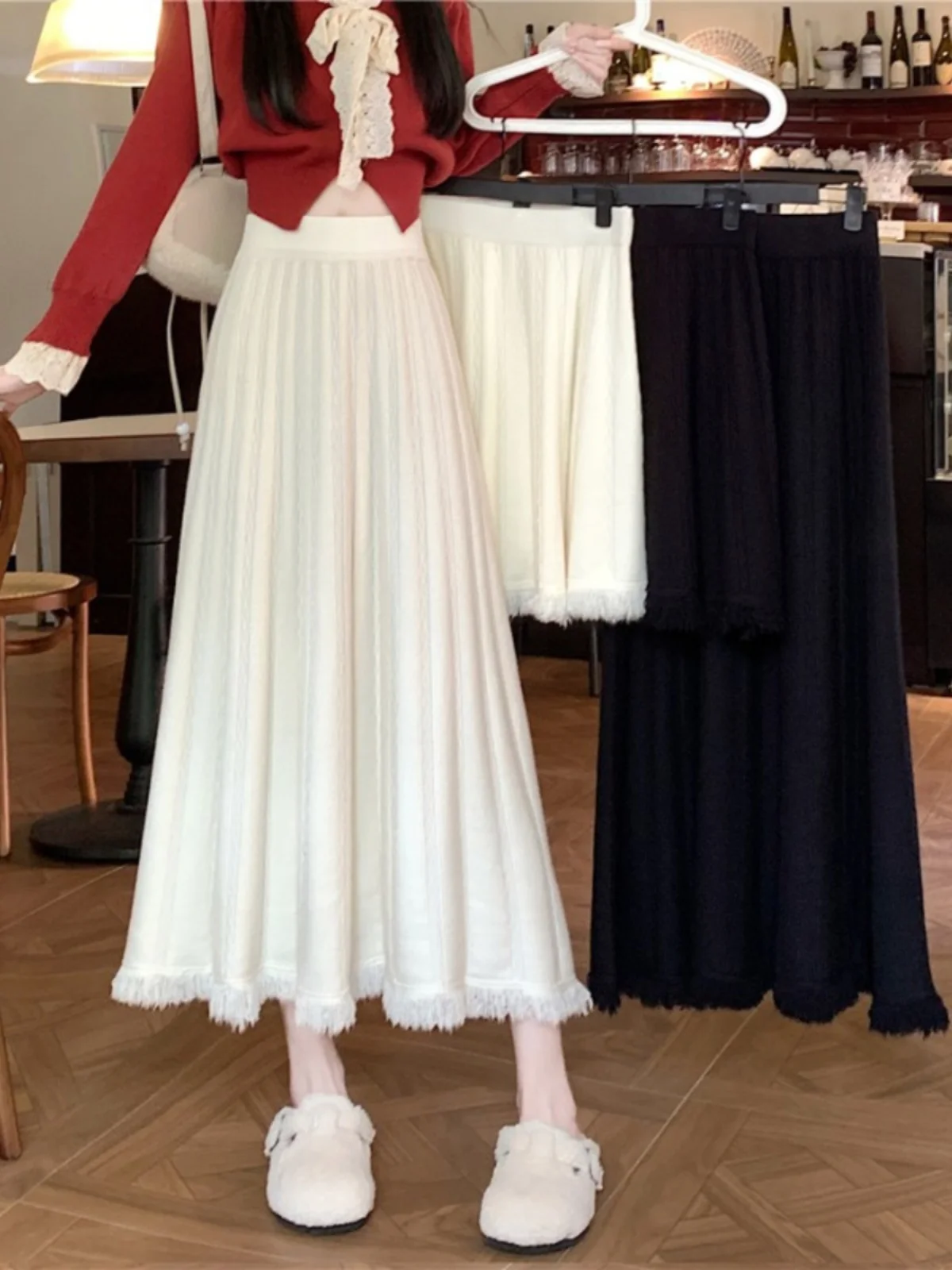 

High Waist A-Line Knitted Skirt for plus Size Women Spring Season Belly Covering Slimming Design Casual Leisure Skirt
