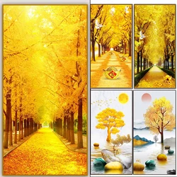 5DDIY Diamond Painting Large Diamond Cross Embroidery Mosaic Abstract Landscape Golden Deer Money Tree Embroidery Decoration