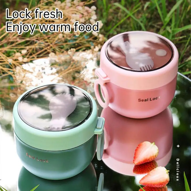 Portable Stainless Steel Soup Cup Lunch Box Food Containers Cute Shape Vacuum Flasks Thermo Cup Microwave Heating With Spoon