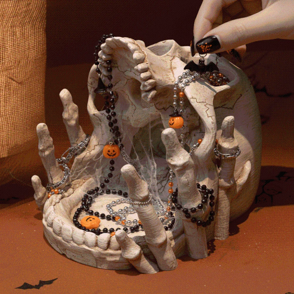 Resin Skeleton Head Jewelry Holder Multifunctional Handcrafted Gothic Skull Key Holder Creative Durable Halloween Resin Craft