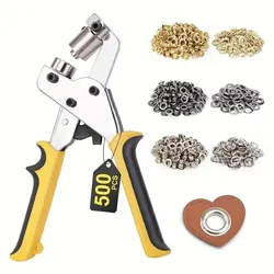 3/8 Inch 10mm Grommet Pliers Kit Tools Handheld Hole Punch with 500 Set of Eyelet Grommets for Leather Canvas Clothing