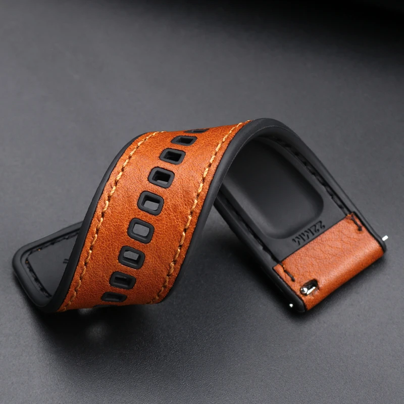 Quick release Genuine Leather strap with  Men Waterproof Silicone Rubber bottom watchband 22mm  Universal Accessories Watchband