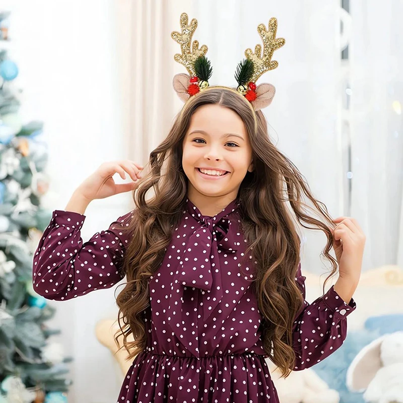 Diademas navideñas con astas brillantes para niñas, astas de Reno, orejas de ciervo, aro para el pelo para fiesta de Navidad, accesorios para el cabello