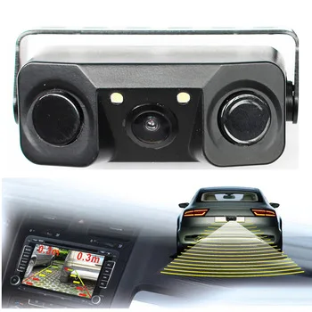 

Камера заднего вида 2-в-1 для автомобиля с 2 датчиками, CCD HD, с LED-подсветкой, система парковочного радара