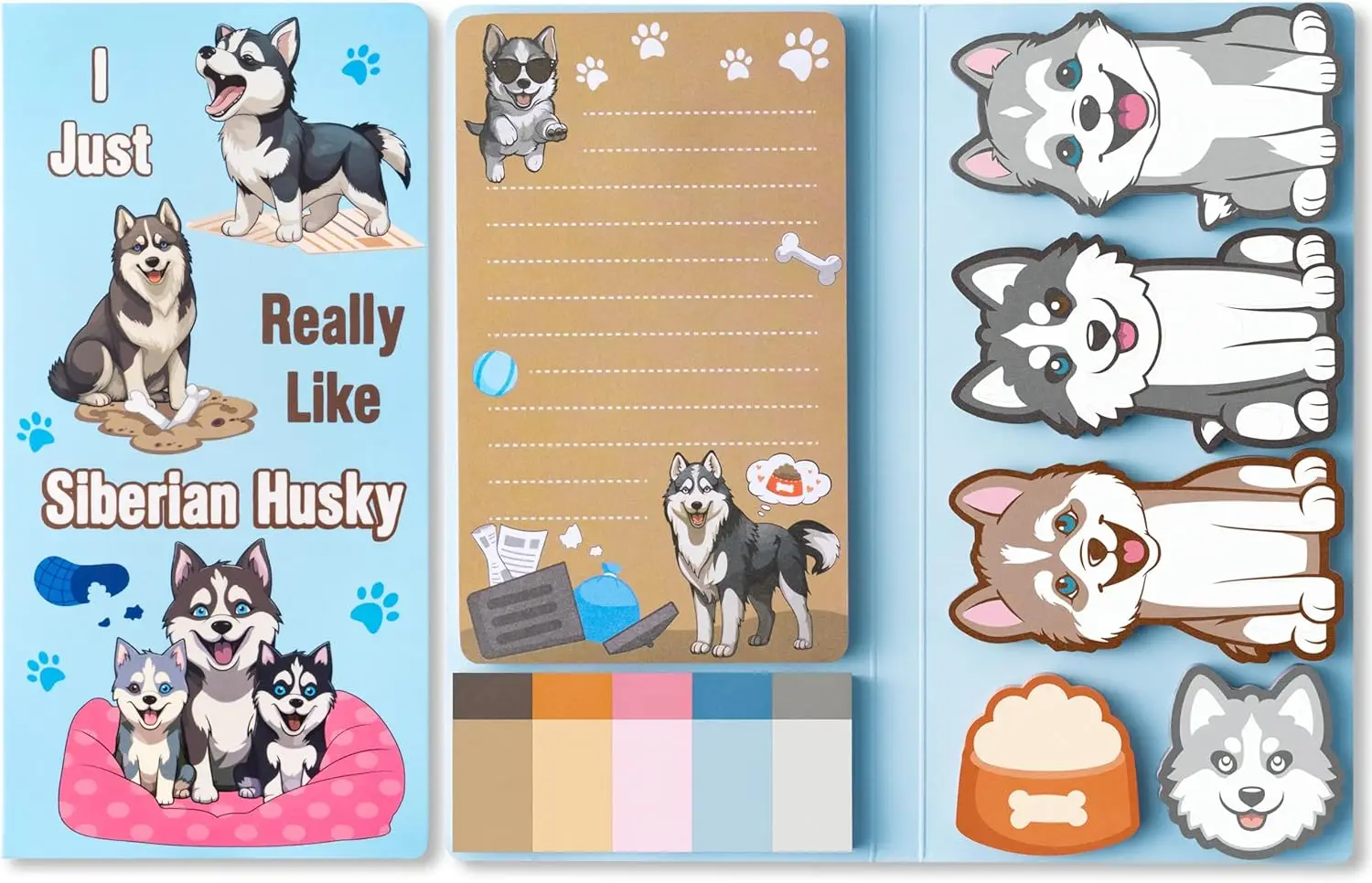 

Cute Husky Sticky Notes Set 550 Sheets Self-Stick Pad Animal Divider Tabs Bundle Writing Memo Marker School Office Supplies Gift