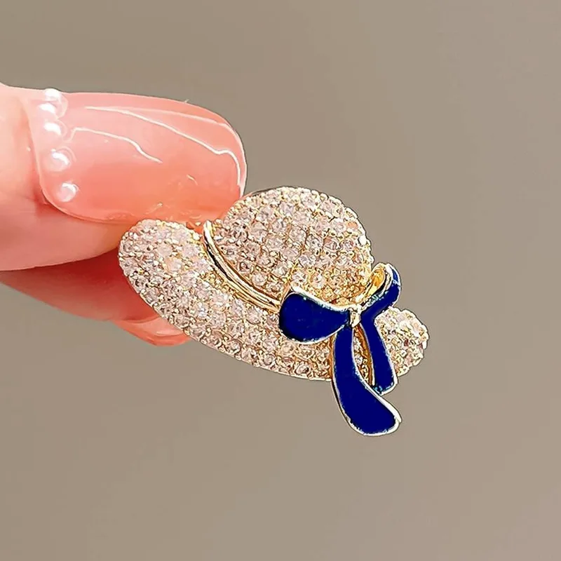 Cute Mini Hat Shape Bowknot Brooches Rhinestone Badge Pins Clothes Bag Decor Accessories For Girls Women