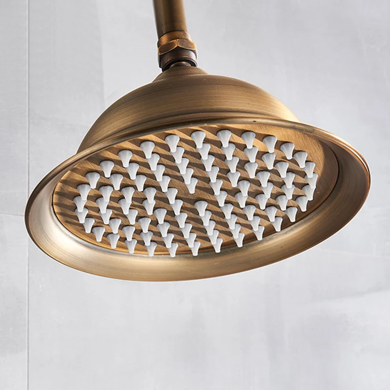 

Antique Brass Round 8 Inch High Pressure Rainfall Shower Head 360°Rotation Adjustable Waterfall Rain Shower Head