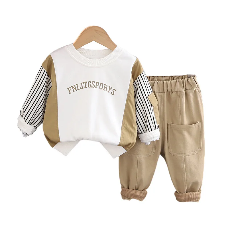 

Baby Boy Infant Autumn Clothes 2024 New Letter Striped Patchwork Long Sleeve Hoodies Tops and Pants for Kids Boys Tracksuit Set