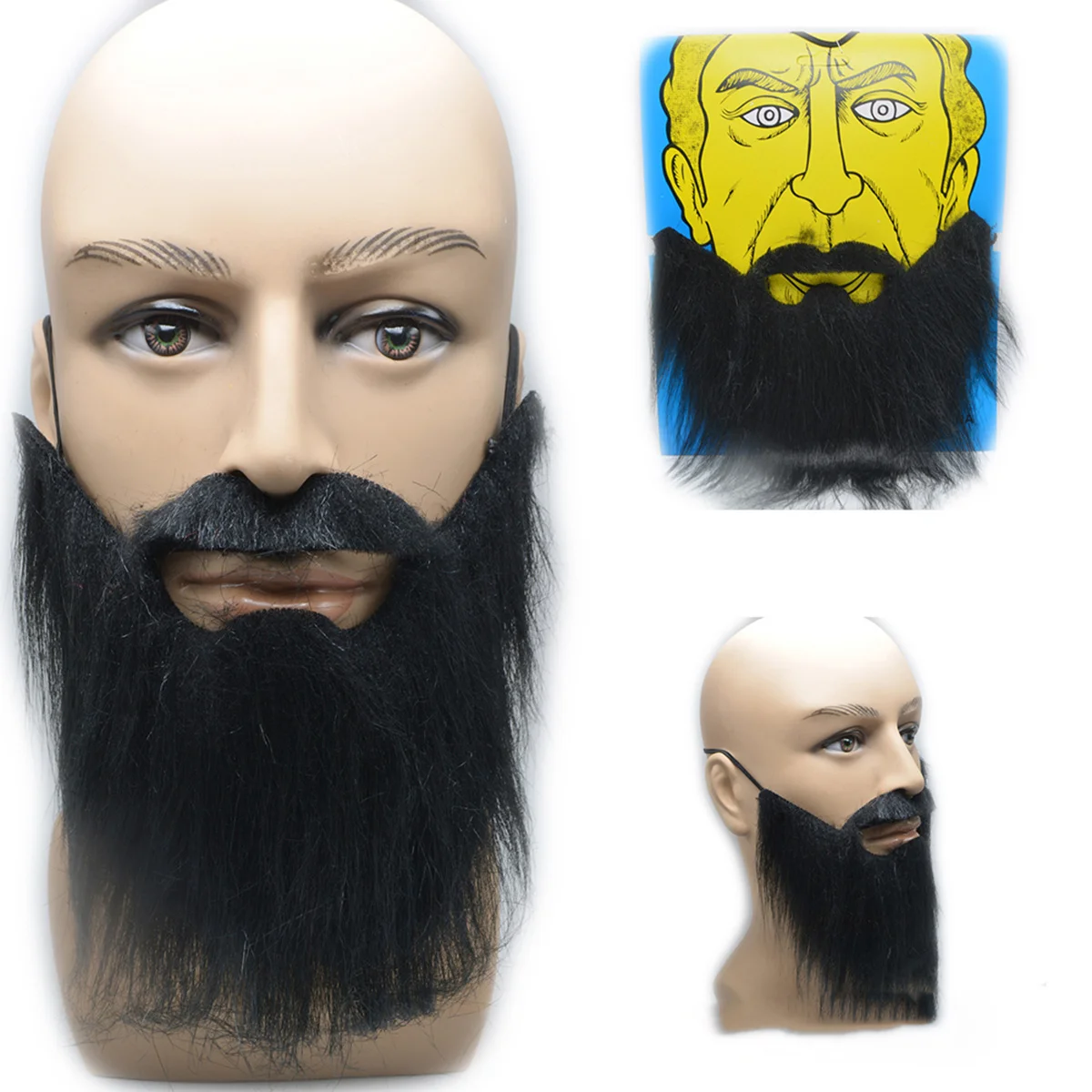 

High Quality Lightweight Black Mustache and Full Beard Reusable Self-Adhesive Fake Beard for Stage Performance Cosplay Halloween