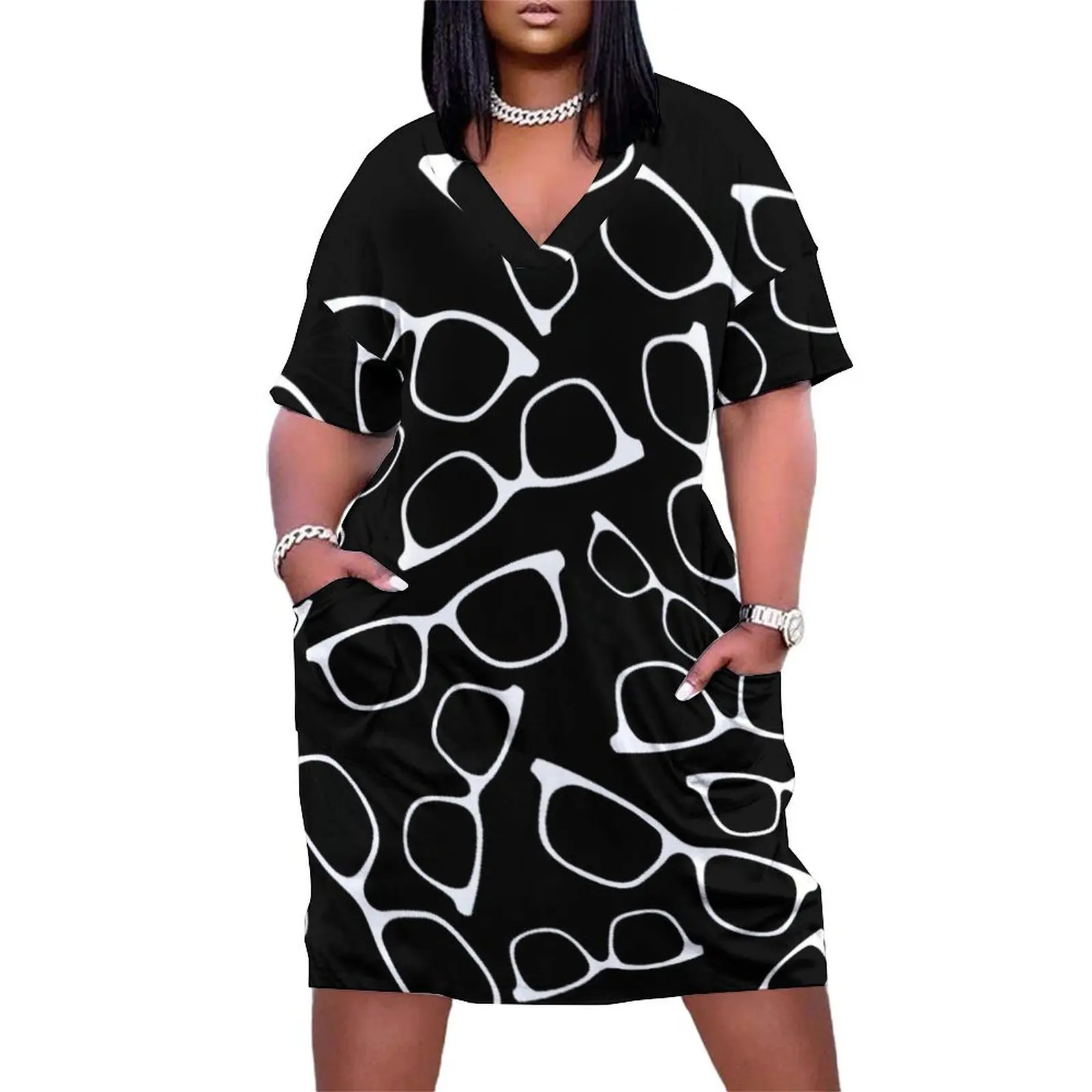 

Glasses Pattern Loose Pocket Dress fairy dress ladies dresses for special occasion elegant evening dresses for women 2025