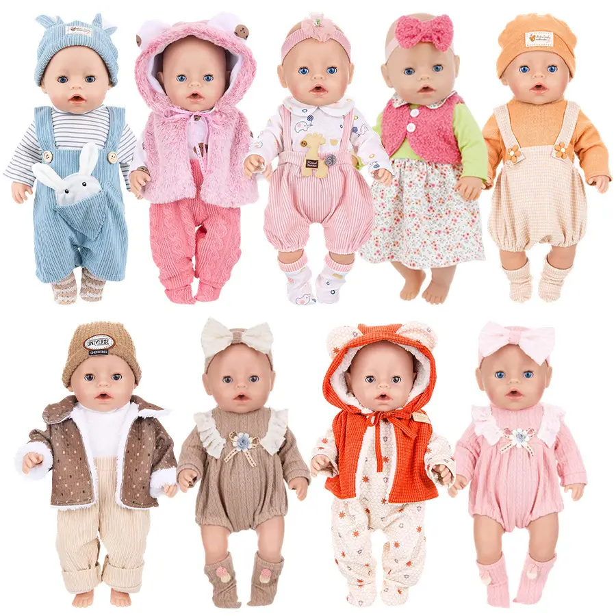 Roupas de boneca para boneca de bebê de 43cm, jaqueta de couro, calças, macacão, conjunto para boneca americana de 18 espaços, casaco, roupas de inverno