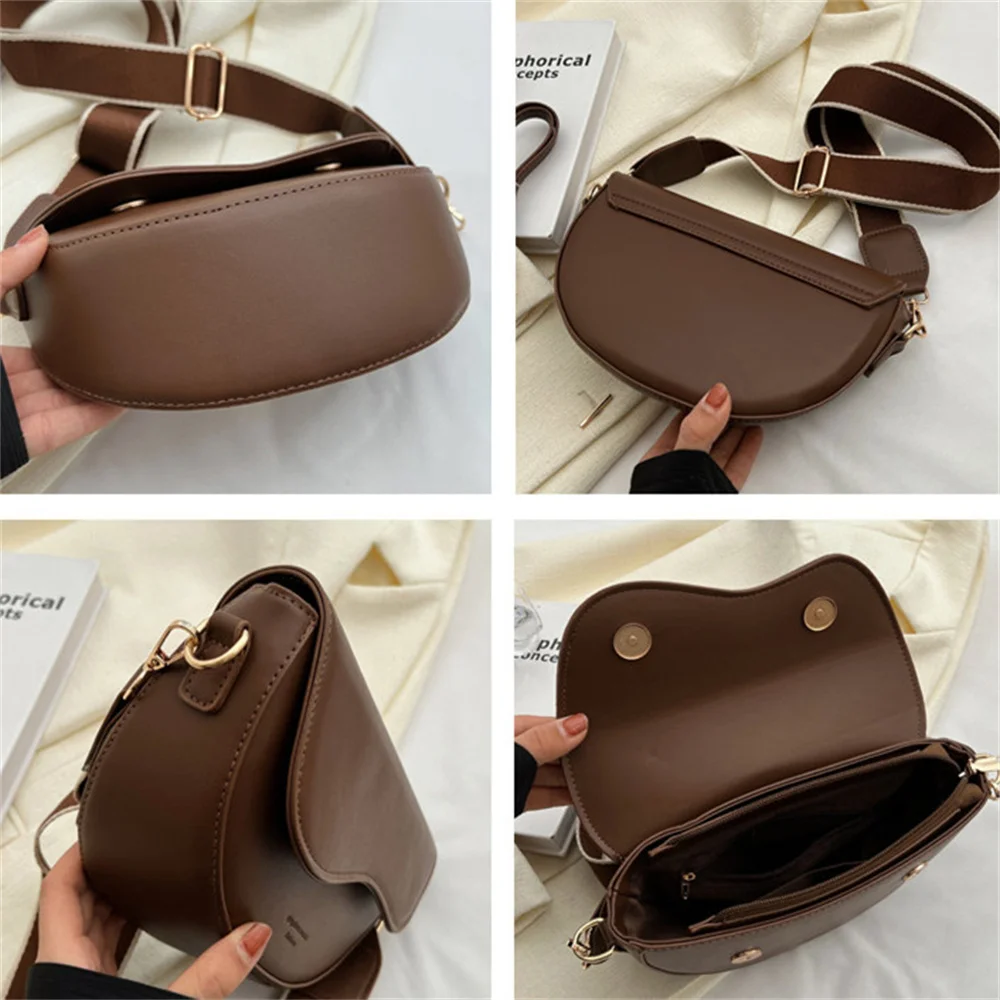 Solid Color PU Leather Women's Crossbody Bag With Stylish Red Wide Shoulder Strap Fashionable Shoulder Underarm Bag 2023 New