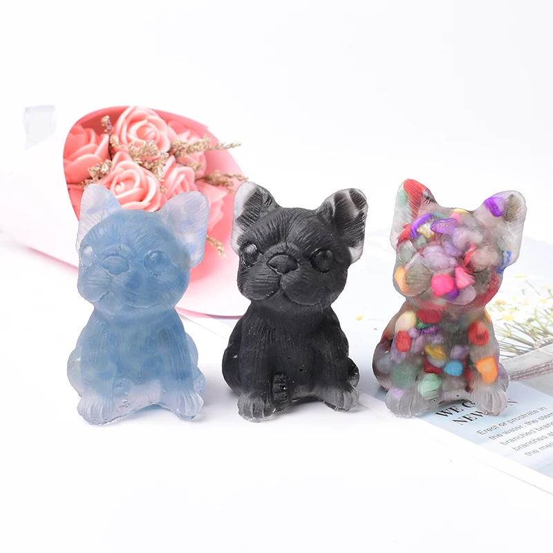 1PC French Bulldog Natural Crystal Gravel Silica Gel Colourful Loveliness Crafts Souvenir Home Decor Reiki Energy Stone Gift