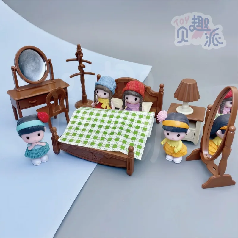 Mini cama de simulación para dormitorio, juego de aparador, casa de muñecas de decoración, juguetes para niños, 1:18