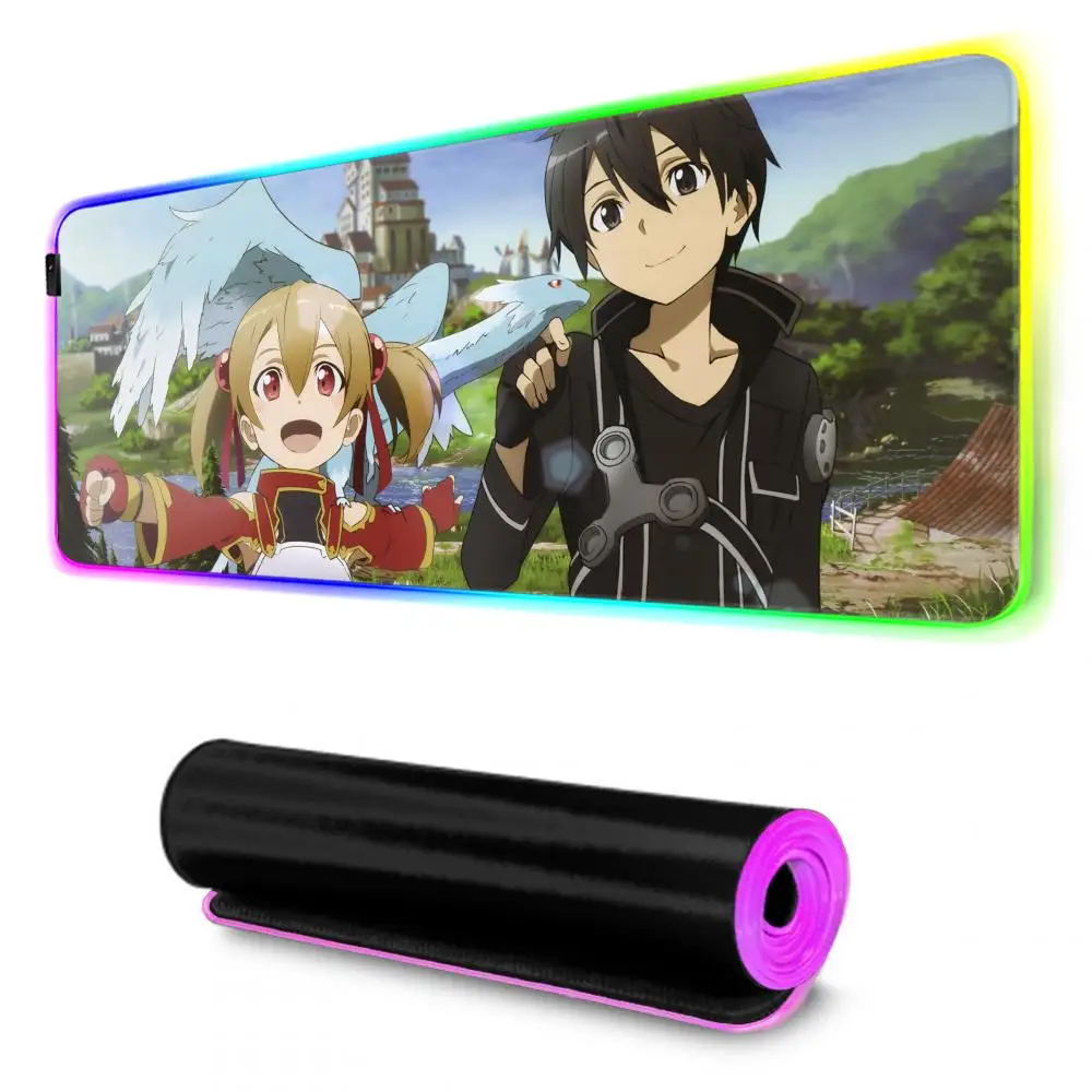 sword art online Mouse Pad RGB Gaming Mousepad Big LED Pad PC Desk Mat Luminous Mouse Pad Large Keyboard Mats Table Rug With