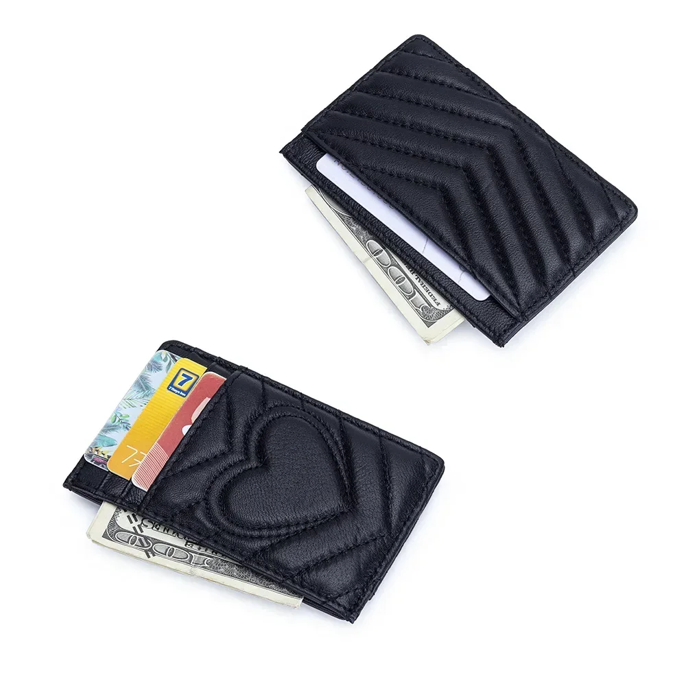 Sheepskin embroidered card bag Thin one-piece document storage Women's portable card holder leather premium coin wallet