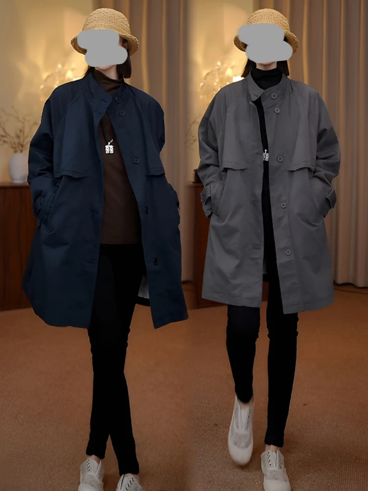 

Elegant Korean Style Women's Long Coat Casual Stand Collar Oversized Spring Autumn New Arrival Fashion Outerwear