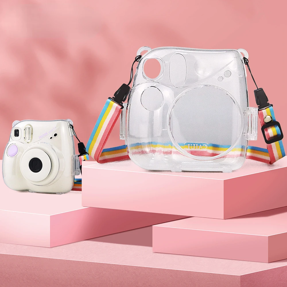 Защитный чехол с кристаллами для камеры Fujifilm Instax Mini 7+, подходит для хранения, устойчивый к царапинам ремешок, прозрачный жесткий чехол из полипропилена
