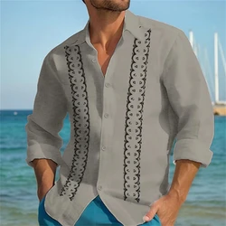 Men's button-up shirt casual business spring and summer plus size long sleeve flat lapel street resort wear fashionable casual