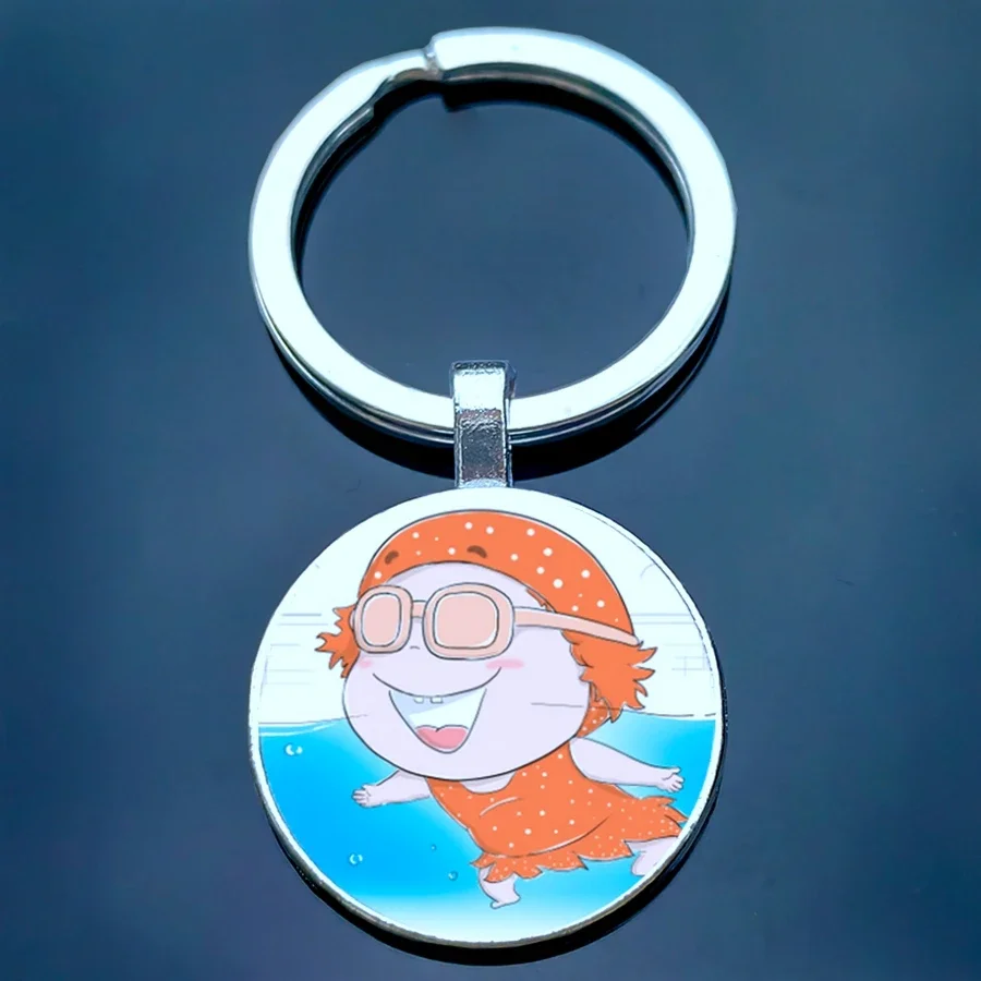 New swimming sport logo cute cartoon character glass key chain, love swimming men and women must buy