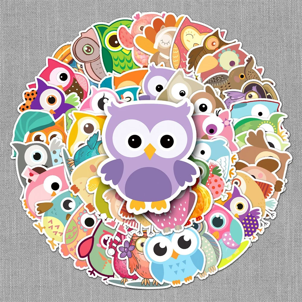 10/30/50PCS Cartoon Owl Animal Personality Graffiti Creative Sticker Desk Refrigerator Skateboard  Waterproof  Sticker Wholesale