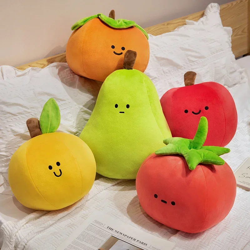 Emotion Fruit Plush Pillow Stuffed Plant Soft Persimmon Pear Tomato Orange Apple Plushie Back Support Cushion Decor Gift
