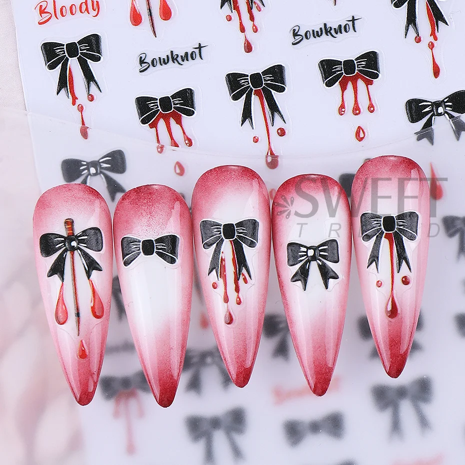 2 Stück Halloween-Nagelaufkleber, verrückter Ausdruck, Clown-Gesicht, Schleife, Sternmuster, Nagelaufkleber, DIY-Maniküre-Dekoration, Nagelzubehör – Detail 8