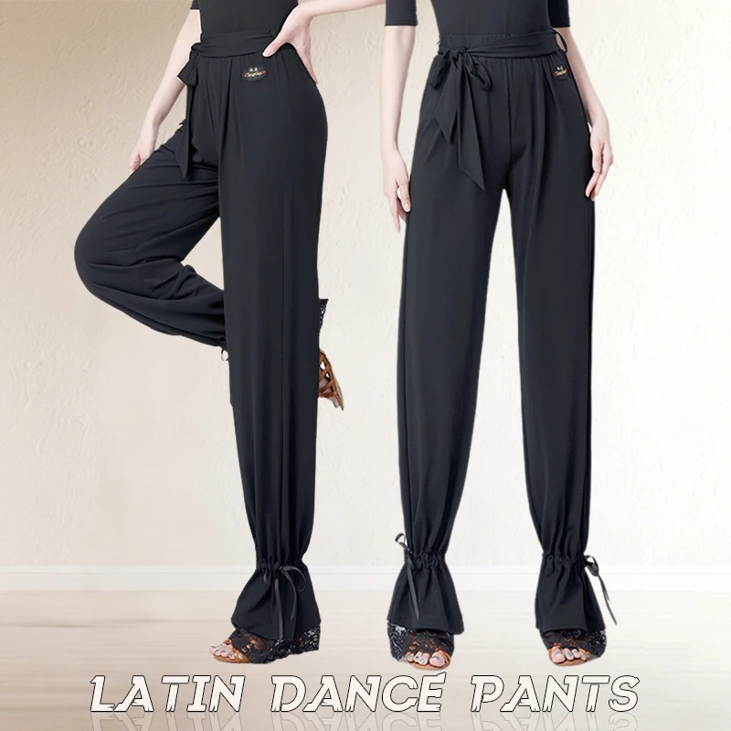 

Женские брюки для латинских танцев с эластичной резинкой на талии, брюки для социальных танцев, национальных стандартов, бальных танцев, профессиональные современные тренировочные брюки