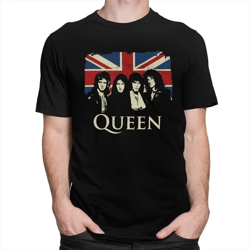 Freddie Mercury Band Art T Shirt for Men 100% Cotton Tshirt Awesome Tees Short Sleeves Rock Roll T-shirt Fitted Clothing Merch