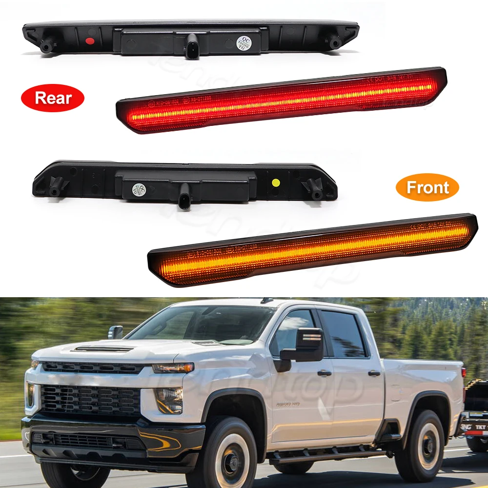 4pcs Amber/ Red Full LED Car Front Side Marker Turn Signal Lights/ Parking Lights For GMC Sierra 2500HD 3500HD 2020-2024